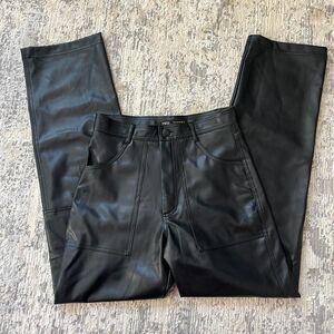 ZARA Black Faux Leather High-Rise Full Length Straight Cargo Pants Size Small